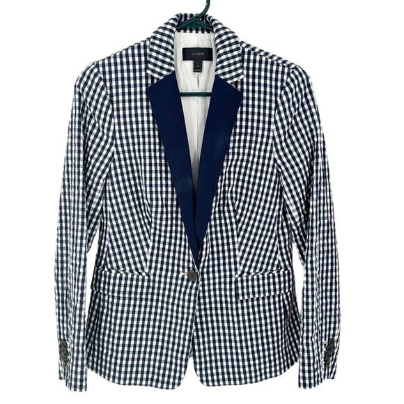 J.Crew Gingham blue white Blazer nautical preppy casual vacation office size 2 - Picture 1 of 11